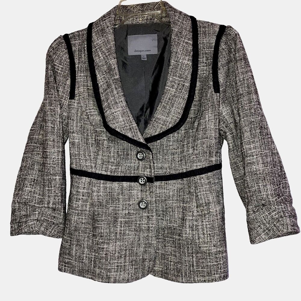 CLASSIQUES ENTIER sz S Neutral Blazer Peplum Fully Lined Jacket Over-Top Tweed